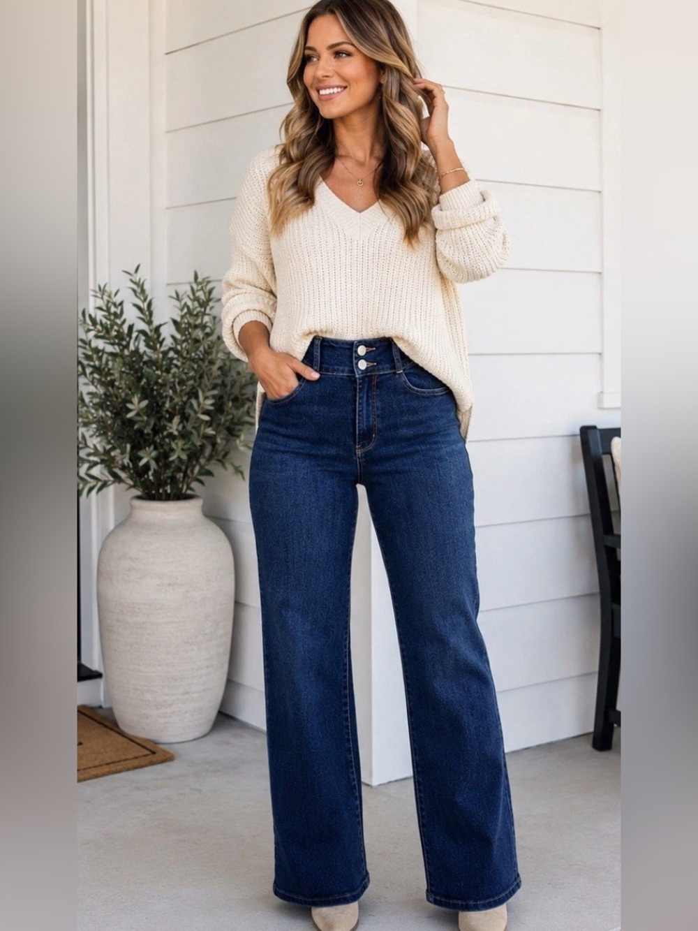 Judy Blue High Waist Wide Leg Jeans Dark Wash Stretch Denim Womens 5/27 JB88579
